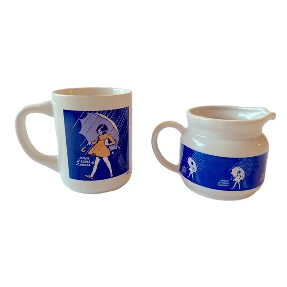 1968 Vintage Morton Salt Ceramic Mug & Creamer “When‎ it rains it pours” - Picture 2 of 8